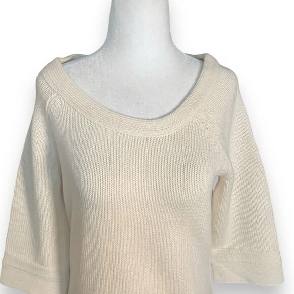 Strenesse Cream Cashmere Scoop Neck 3/4 Sleeve Sweater Knit Top Minimalist 6 - Picture 3 of 9